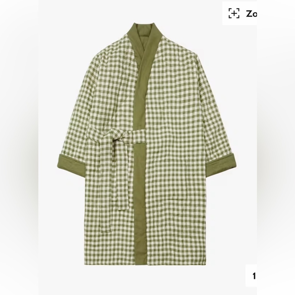 Botanical Green Gingham Linen Housecoat